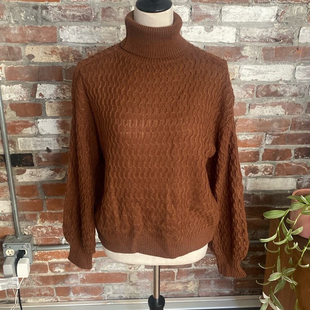 Brown Knit Turtleneck Long Sleeve Sweater Size S